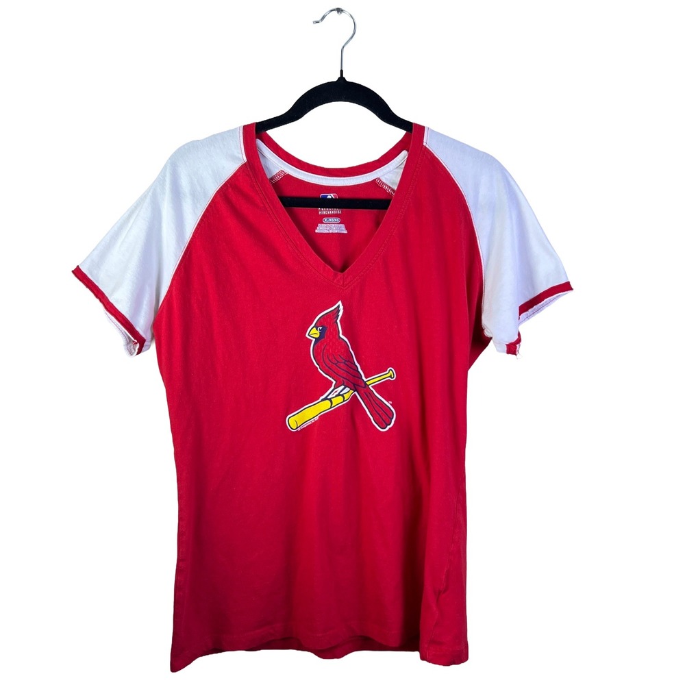 MLB Genuine Merchandise St Louis Cardinals V-Neck T-Shirt Womens XL Red Raglan